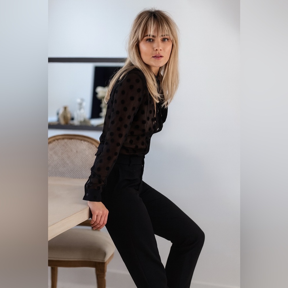 Carine Roitfeld x Uniqlo Black Sheer Polka Dot Blouse – XS